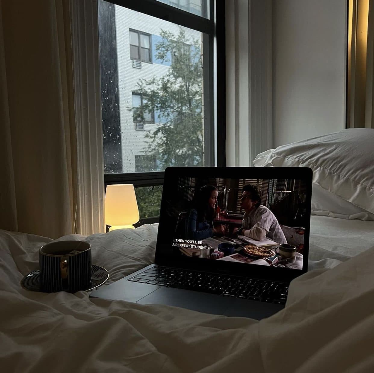 A cozy watch-together movie night, apart but at the same time