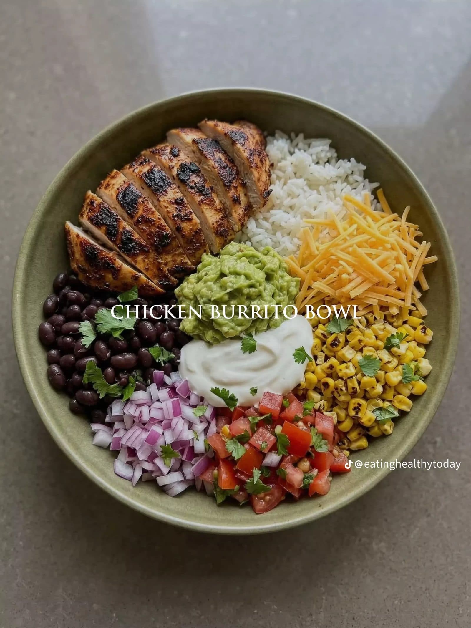 A homemade burrito bowl that mirrors a restaurant order