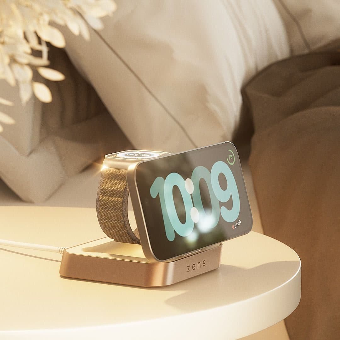 A wearable sitting on a nightstand, more jewelry than tool